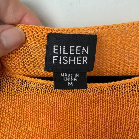 Eileen Fisher Women's 100% Linen Orange Long Sleeve Sweater Medium - Picture 3 of 6